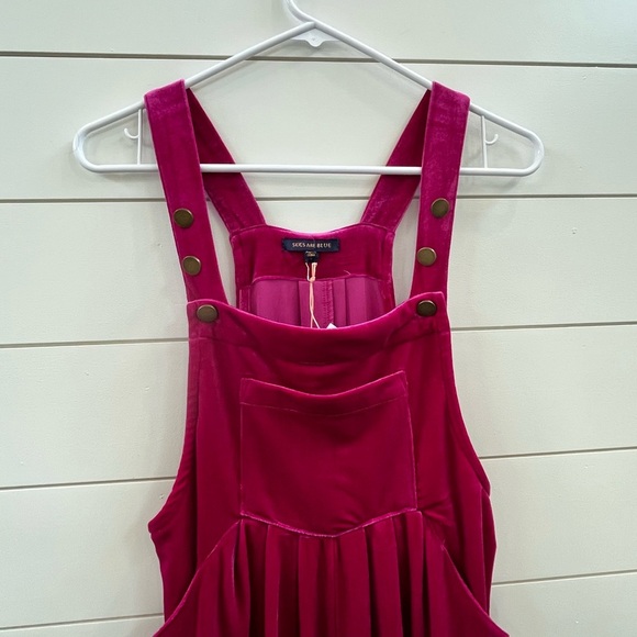 Skies Are Blue Pink Velvet Jumpsuit with Decorative Straps - Picture 2 of 9